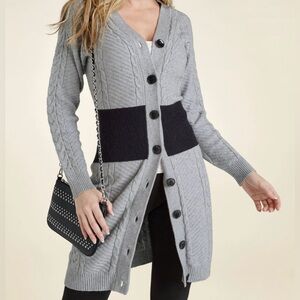 Gray Cable Knit Cardigan Sweater